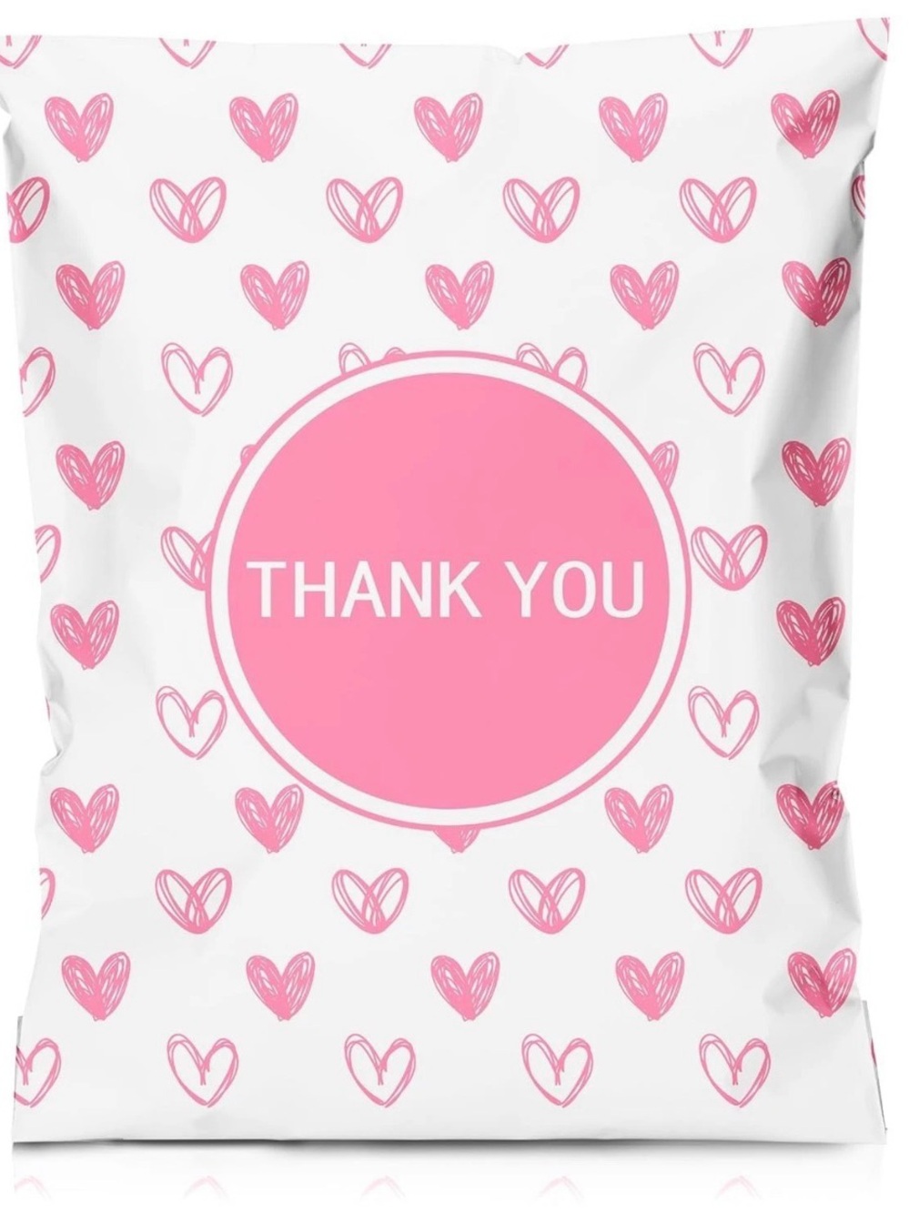 25 Pink Heart Thank You 10x13 PolyMailers